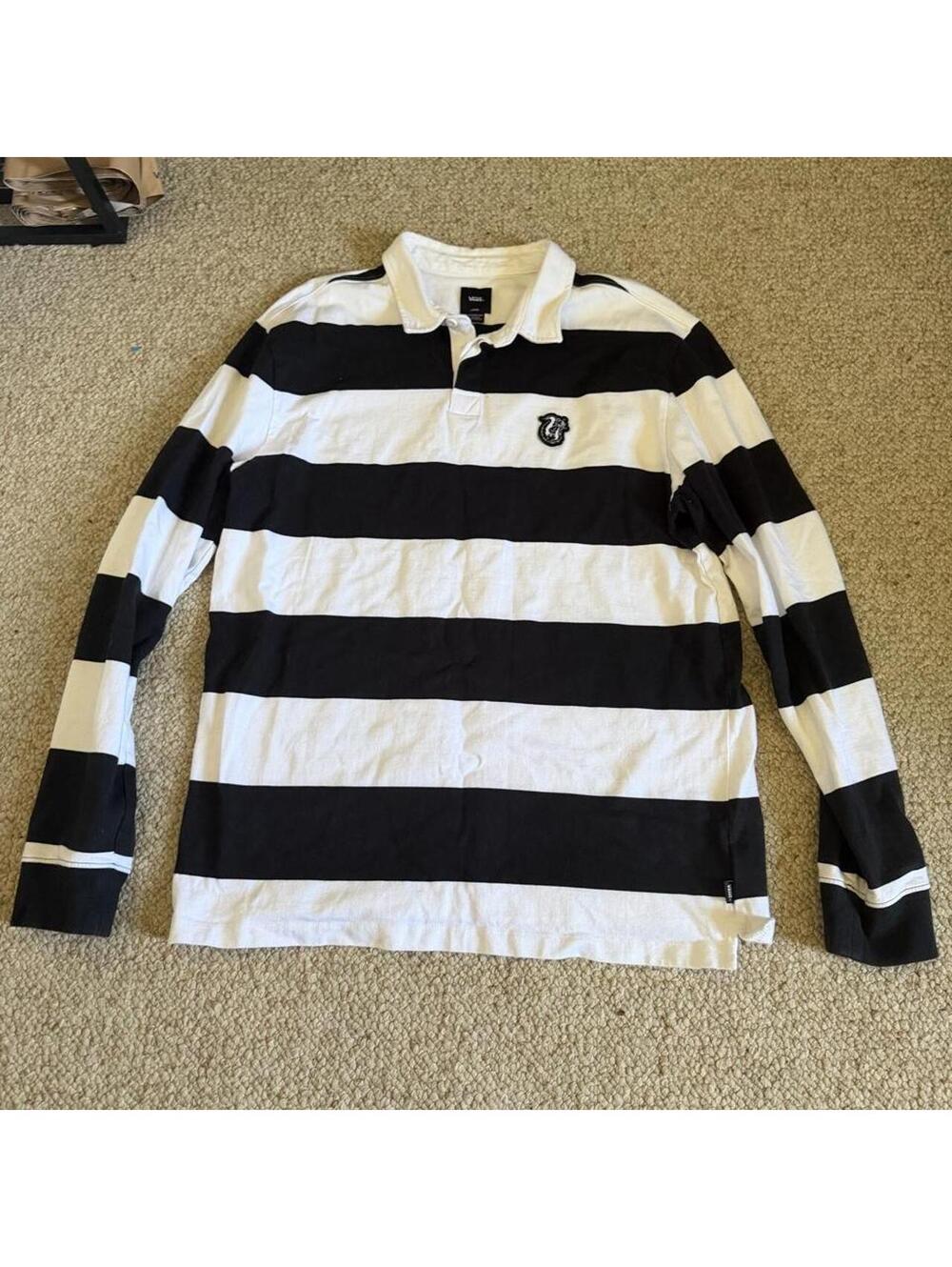 Vans black & white striped long sleeve polo shirt